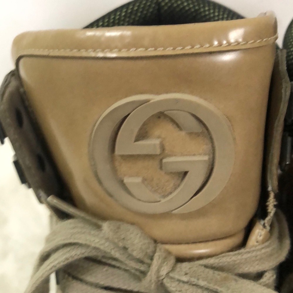 Gucci Authentic Mens Beige Leather Round Toe High Top Lace Up Sneaker Shoes Sz 9 - Picture 7 of 11